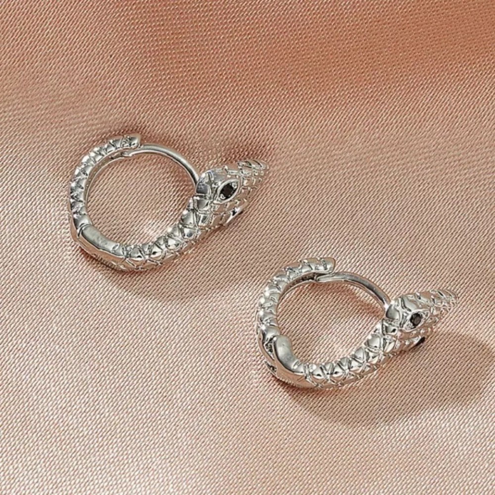 Sterling Silver 925 Snake Huggie Hoop Earrings - Picture 4 of 5